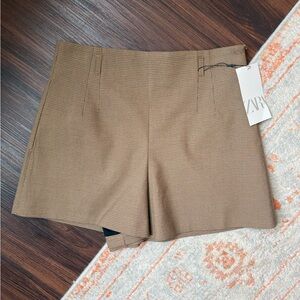 Zara Brown Plaid High Waist Shorts M 🤎